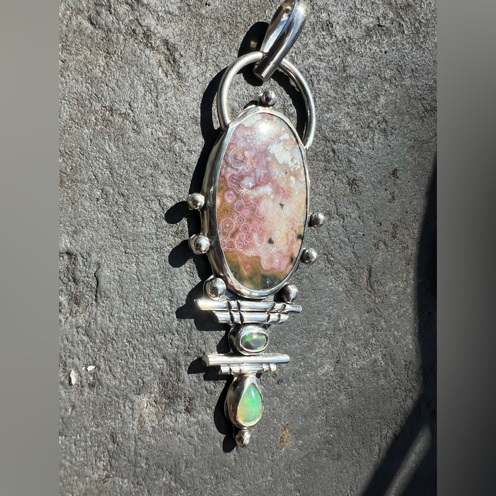 Artisan Ocean Jasper & Opal Pendant - Picture 3 of 5